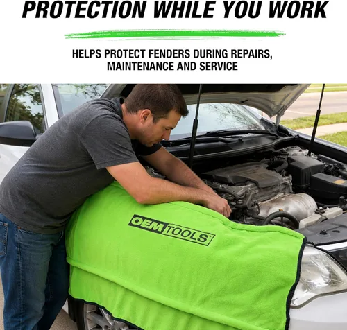 Vista 10 de OEMTOOLS 24899 Funda de guardabarros de forro polar suave, alfombrilla de trabajo verde, protector de guardabarros automotriz, cubierta acolchada