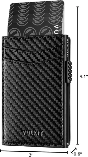 Vista 50 de VULKIT Billeteras delgadas para hombre, con bloqueo RFID, diseño minimalista con capacidad para hasta 11 tarjetas, Negro -, Minimalista