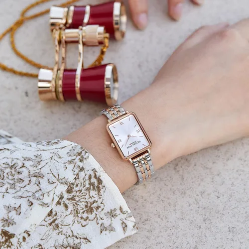 Vista 6 de VICTORIA HYDE Reloj rectangular de plata y oro rosa para mujer, relojes clásicos de dos tonos para mujer, Oro Rosa, Japonés
