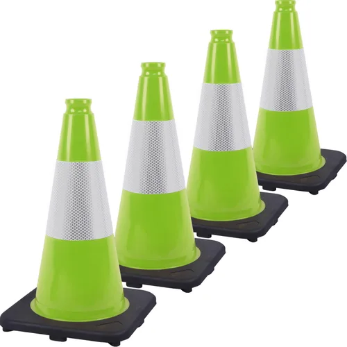 Vista 16 de Conos de Tráfico de PVC Naranja/Verde Fluorescente, Cono de Estacionamiento con Base Negra Pesada Estructuralmente Estable Resistente a