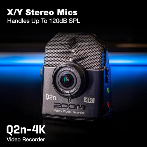 Vista 3 de Zoom Grabadora de video Q2n-4K para música, podcasts y transmisión con video 4K, micrófonos estéreo, modo de cámara web 4k/30p Video, 150 Degree