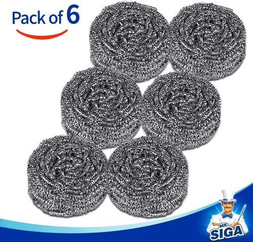 Vista 2 de MR.SIGA Estropajo de acero inoxidable, paquete de 6, 1.06 oz