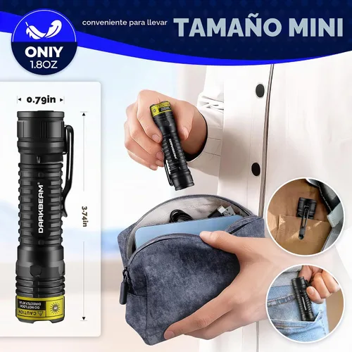Vista 6 de DARKBEAM Linterna UV 365 nm Luz Negra LED, Mini pero Potente Lámpara de Bosque Recargable Ultravioleta USB -C, Detector de Orina de Mascotas