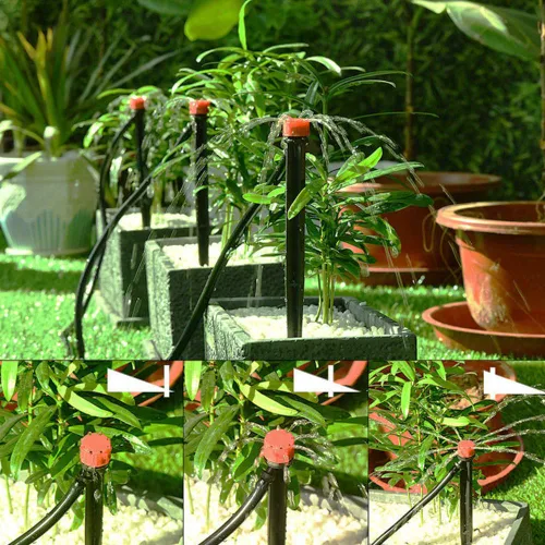 Vista 5 de 50 goteros de riego ajustables, sistema de riego por goteo de flujo de agua ajustable de 360 grados, emisores de goteo, perfectos para tubos