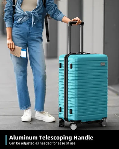 Vista 8 de BEOW Juego de equipaje, juegos de equipaje expandibles con ruedas giratorias, maletas TSA Lock con equipaje de mano, Azul Teal, Equipaje de viaje