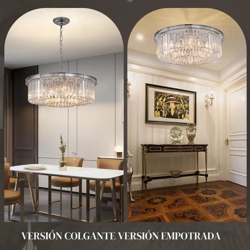 Vista 4 de Candelabro de cristal moderno cromado, lámpara de techo colgante de 3 niveles para comedor, sala de estar, dormitorio, 20 pulgadas de ancho