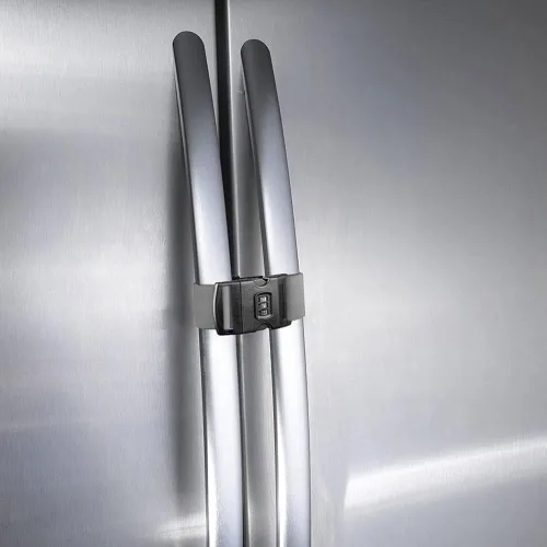 Vista 7 de Pestillo de bloqueo para gabinete de nevera, congelador, refrigerador, (2 paquetes), protector de puerta francés ajustable para niños pequeños