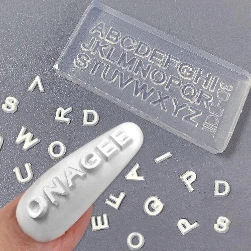 Vista 3 de Moldes de silicona con letras 3D para arte de uñas, mini alfabeto, moldes de resina con letras A-Z, 26 alfabetos, herramientas de uñas, hechas a