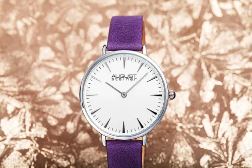 Vista 6 de August Steiner Reloj de pulsera de piel de nobuk con movimiento de cuarzo para mujer, AS8187