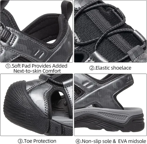 Vista 5 de GOLDEN CAMEL Sandalias de senderismo para hombre con puntera cerrada, sandalias deportivas impermeables para verano, caminar, playa, zapatos de agua