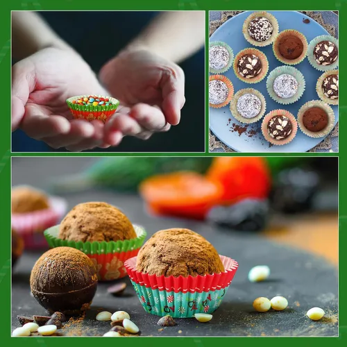 Vista 7 de AUGSUN 800 piezas de mini moldes para cupcakes de Navidad, envolturas para cupcakes con diseños de Santa, muñeco de nieve, bosque, moldes mini