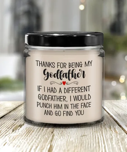Vista 3 de Gracias por ser mi padrino Vela divertida Navidad Cumpleaños Día del Padre Ideas para él Bautismo Bautizo Favores para Padrino 9 Oz. Vanilla Soja Sce