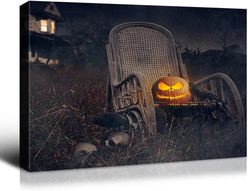 Vista 29 de Denozer - Decoración de pared de calabaza de Halloween, pósteres de regalo, decoración del hogar, arte de pared, imágenes en lienzo HD, estiradas
