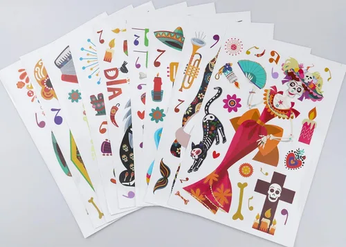 Vista 6 de El Día de los Muertos se aferra para ventanas de cristal, calcomanías de calavera, guitarra, fiesta mexicana, fiesta fantasma, novia y novio