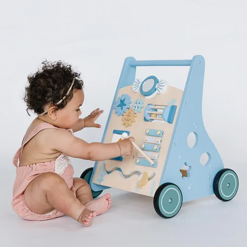 Vista 9 de Beright Caminante de madera para bebés con ruedas Montessori Walker, centro de múltiples actividades, desarrolla habilidades motoras y estimula