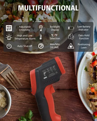 Vista 2 de Wintact Pistola de temperatura con termómetro infrarrojo, superficie digital sin contacto, pistola de temperatura de calor láser para cocina