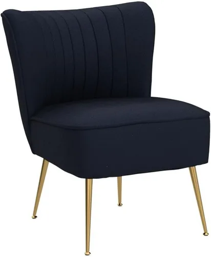 Vista 5 de DUOMAY Juego de 2 sillas decorativas modernas de terciopelo con patas doradas, silla lateral con respaldo alado para sala de estar, dormitorio Negro