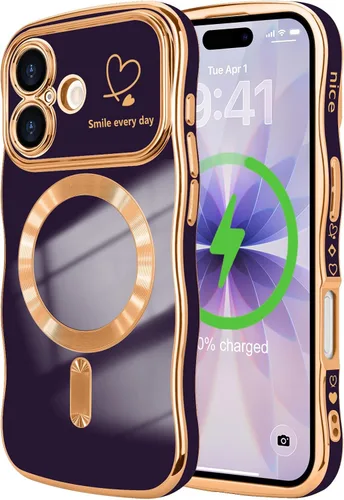 Vista 46 de LCHULLE - Funda magnética para iPhone 13 para mujeres y niñas, con forma ondulada, color azul bebé [Compatible with MagSafe] Cute Curly Wave, Love