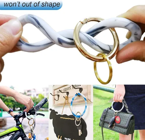 Vista 4 de ETHOON Llavero de silicona circular, pulsera de gran tamaño, soporte para llavero para mujeres y niñas