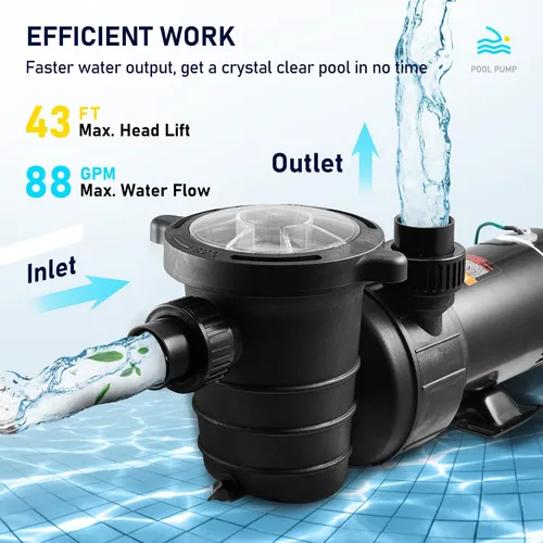 Vista 7 de VEVOR Bomba de piscina 1.5 HP 5280 GPH Max Flow Bomba de velocidad única