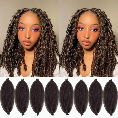 Vista 28 de Extensiones de cabello trenzado con resorte Marley Twist de 8 pulgadas, paquete de 8 para niños, cabello rizado y trenzado kinky, locs suaves