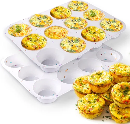 Vista 10 de Juome Moldes de silicona para mordeduras de huevo, 12 tazas de moldes de silicona para magdalenas para hornear, molde de silicona antiadherente