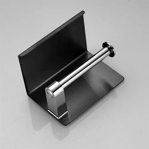 Vista 5 de Soporte de papel higiénico de un solo rollo con estante para teléfono, dispensador de pañuelos de acero inoxidable montado en la pared para baño