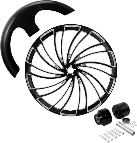 Vista 69 de TCMT Llanta de rueda delantera de 21", buje de rueda de brida de doble disco con guardabarros delantero negro sin pintar, compatible con modelos