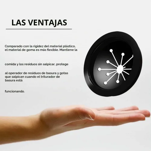 Vista 3 de Eliminación de basura, protector contra salpicaduras, cubierta deflectora para fregadero, repuesto para eliminación de desechos de alimentos, pieza
