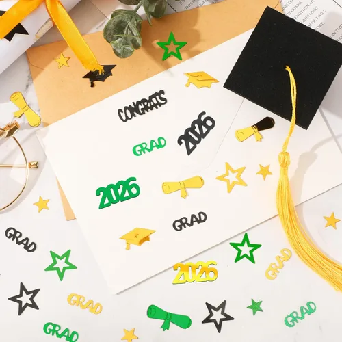 Vista 6 de MARFOREVER Confeti de graduación verde, negro y dorado, confeti de graduación de clase de 2026, centro de mesa para eventos temáticos de 2026