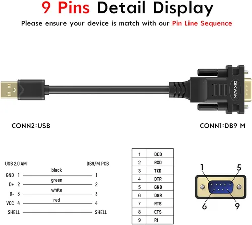 Vista 4 de Cable USB a RS232 Serie DB9 Macho, Pack de 2