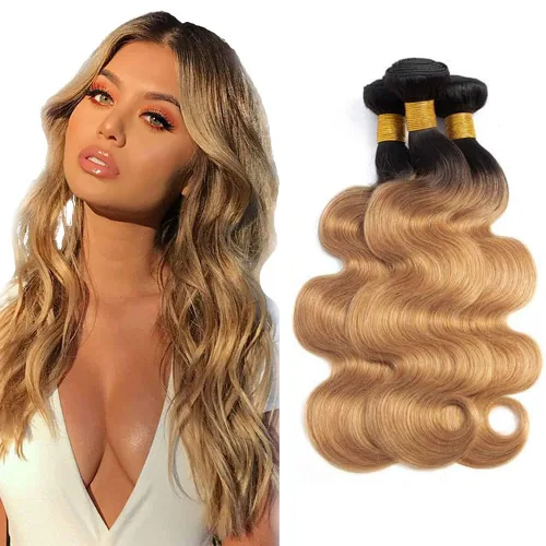 Vista 295 de 300g 1B27 Human Hair Bundles Honey Blonde Bundles Human Hair 10A Brazilian Virgin Remy Hair Extensions 8 10 12 Inch