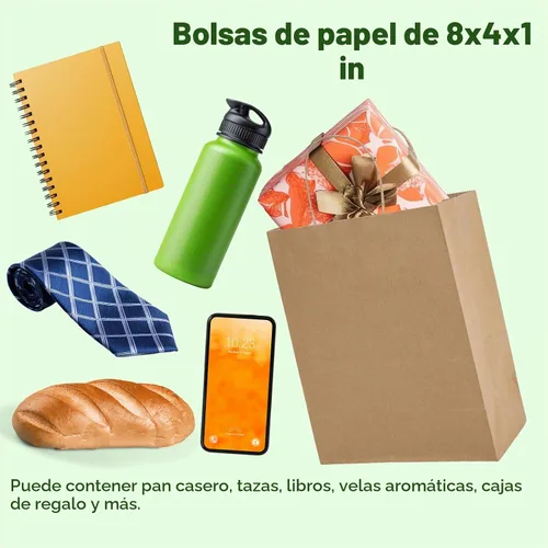 Vista 5 de OUTUXED 60 bolsas de papel marrón de 8 x 4 x 10 pulgadas con asas, bolsas Marrón 8x4x10in