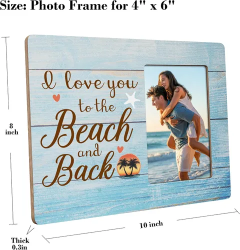 Vista 6 de Marco de Fotos para Parejas Regalos de Playa Costera, Regalo de Marco Familiar, Te Amo Hasta la Playa y de Vuelta Marcos para Foto de 4x6 Pulgadas