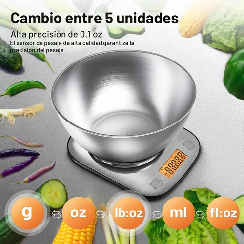 Vista 2 de GRAM PRES Báscula de cocina para alimentos, peso digital, gramos y onzas