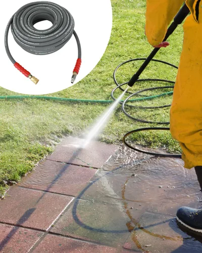 Vista 6 de OCPTY Water Pressure Washer Hose 3/8" 50ft 6000 psi Gray 2-Braid R2 Kink Resistant, Hot and Cold Water Max 248°F, Non-Marking