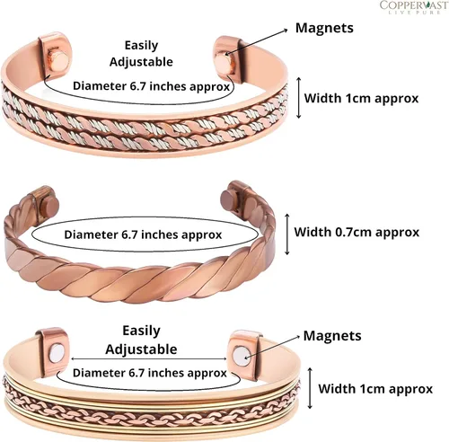 Vista 47 de Pulseras de cobre para hombres y mujeres Juego de 3 con caja de regalo Hecho a mano 100% cobre Regalo para mujeres y hombres