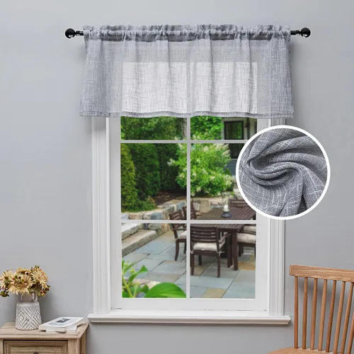 Vista 10 de Beda Home - Paneles de cortina texturizados de lino para cocina, sala de estar; paneles cortos rústicos filtrantes de luz para ventanas pequeñas