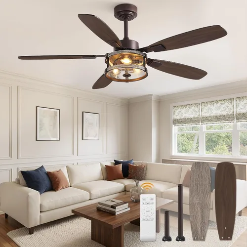 Vista 9 de Fanbulous Ventilador de techo rústico de 52 pulgadas con luz y control remoto, ventiladores de techo rústicos negros de 52 pulgadas para dormitorio