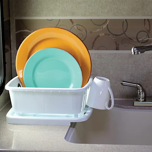 Vista 5 de Camco RV Mini Escurreplatos y Bandeja - Presenta un diseño de bandeja de drenaje inclinada, construcción resistente y es ideal para espacios