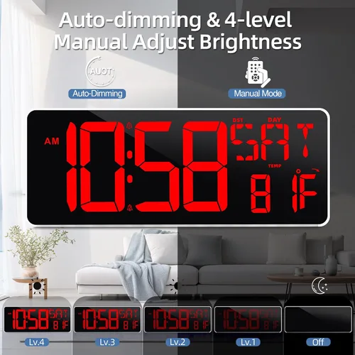 Vista 4 de TXL Reloj de pared digital grande de 13.7 pulgadas con control remoto, reloj de escritorio LED digital con función