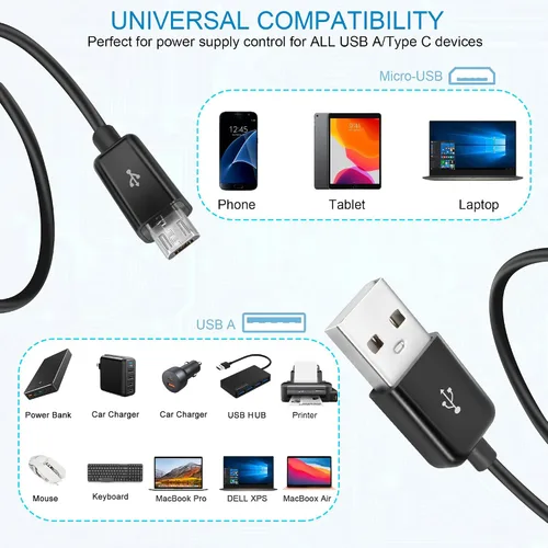 Vista 5 de GELRHONR USB a Micro USB de 3.3 ft con cable de carga de interruptor, compatible con transferencia de datos y alimentación para dispositivos micro