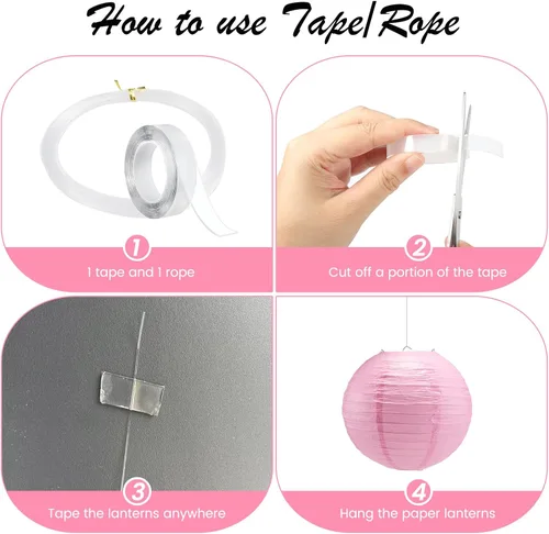 Vista 3 de 21 linternas de papel rosadas, 4, 6, 8, 10, 12 pulgadas, para colgar en interiores y exteriores, con cinta y cuerda para graduación, cumpleaños