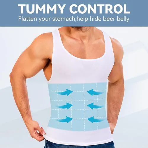Vista 6 de Gleefeat Mens Compression Shirt Body Shaper Slimming Undershirt Gynecomastia Abdomen Tummy Control Shapewear Tank Top Vest