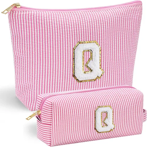 Vista 86 de YOOLIFE Regalos del Día de la Madre para Mujeres, Bolsa de Maquillaje con Iniciales, Bolsa de Maquillaje para Viaje, Bolsa de Maquillaje Negro
