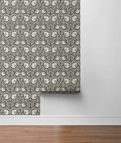 Vista 6 de NextWall - Papel pintado floral de pimpernel de despegar y pegar (carbón y gris perla)