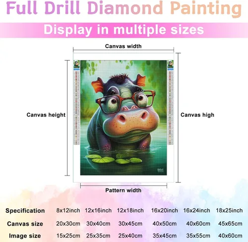 Vista 3 de Kits de pintura de diamantes para adultos, 5D DIY taladro redondo completo arte de diamantes peculiar hipopótamo pintura por números, kits