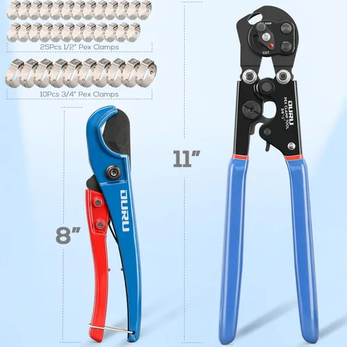 Vista 6 de OURU Herramienta de Crimpado Pex de Trinquete 2 EN 1 Función Combinada de Cinchar y Quitar Herramienta de Crimpado de Tubería Pex de 3/8" a 1