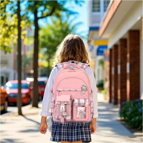Vista 2 de Mochila para niñas, mochila escolar linda para niñas, niños y adolescentes, mochila Kawaii para primaria, Rosa, Mediana, Mochilas Tradicionales