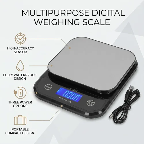 Vista 5 de Garosa Wh-B28 Báscula digital de cocina de 22.0 lbs/0.04 oz báscula de alimentos de precisión de acero inoxidable Gramos y onzas LCD Báscula